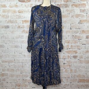 Vintage 80s Paisley Floral Matching Button Down Top and Midi Skirt Two Piece Set